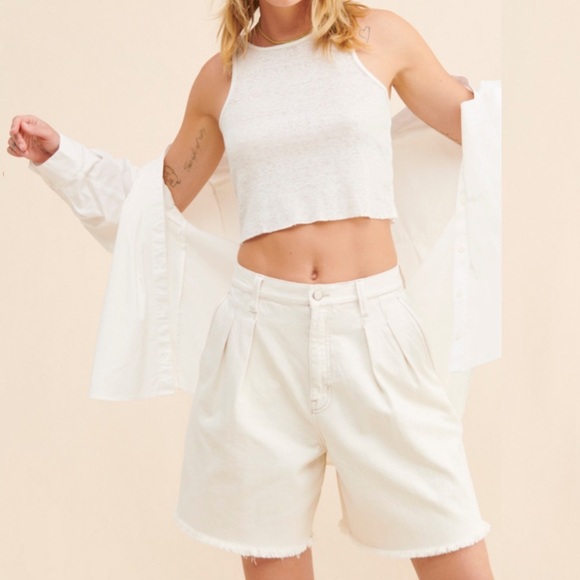 NWT Pistola Layne Pleated High Waist A-Line Denim Shorts - Picture 1 of 10